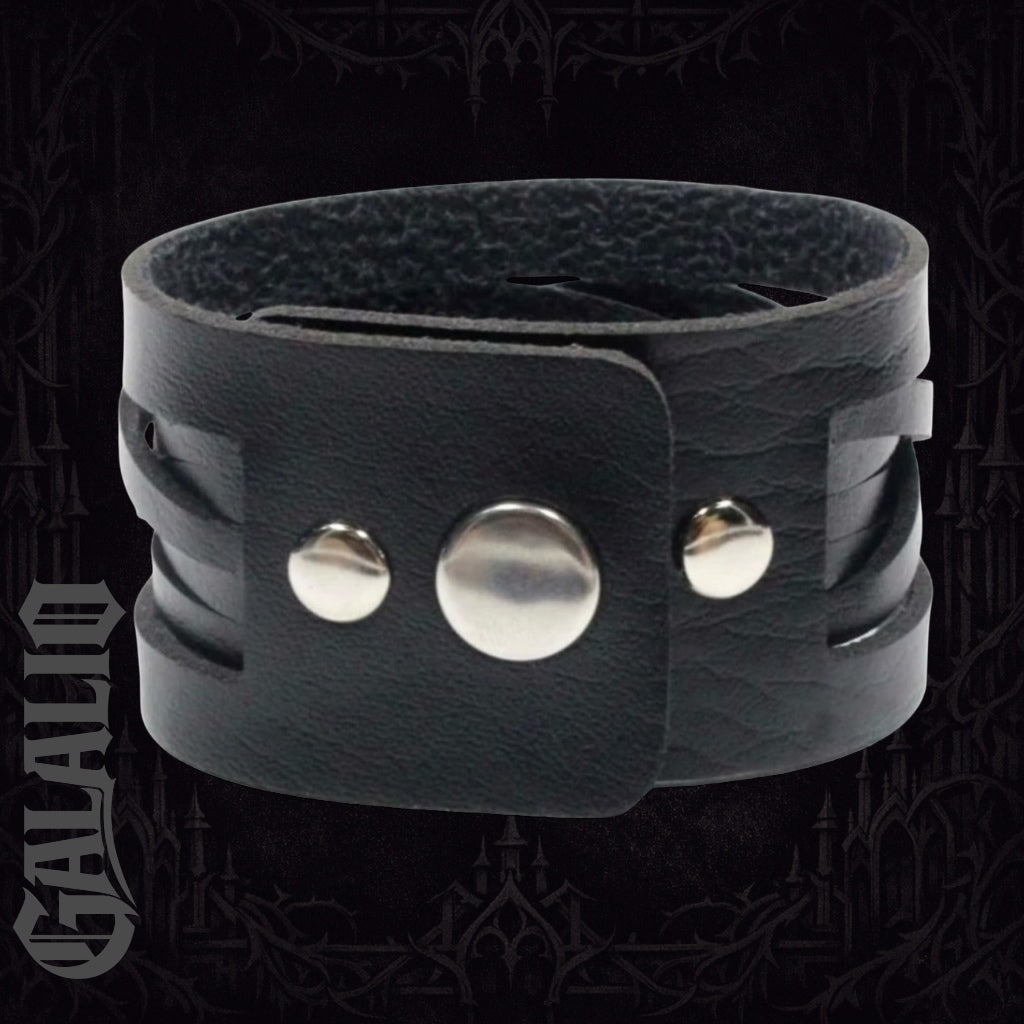 Men Black Leather Wide Bracelet