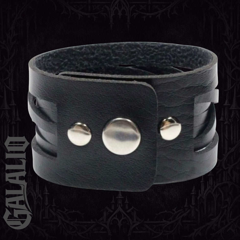 Men Black Leather Wide Bracelet