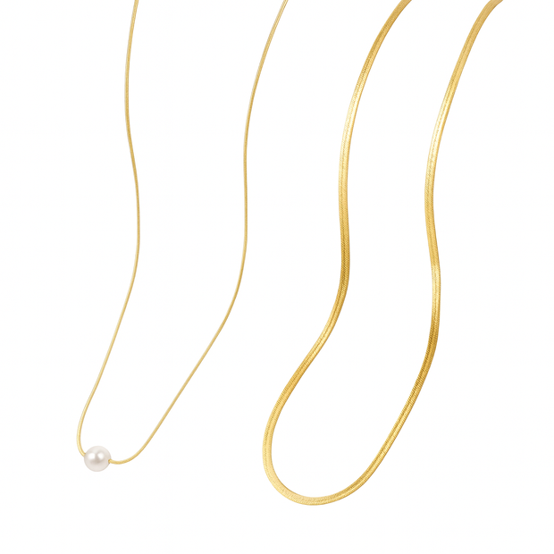 2pcs/Set Fashion Faux Pearl Decor Gold Chain Necklace For Women