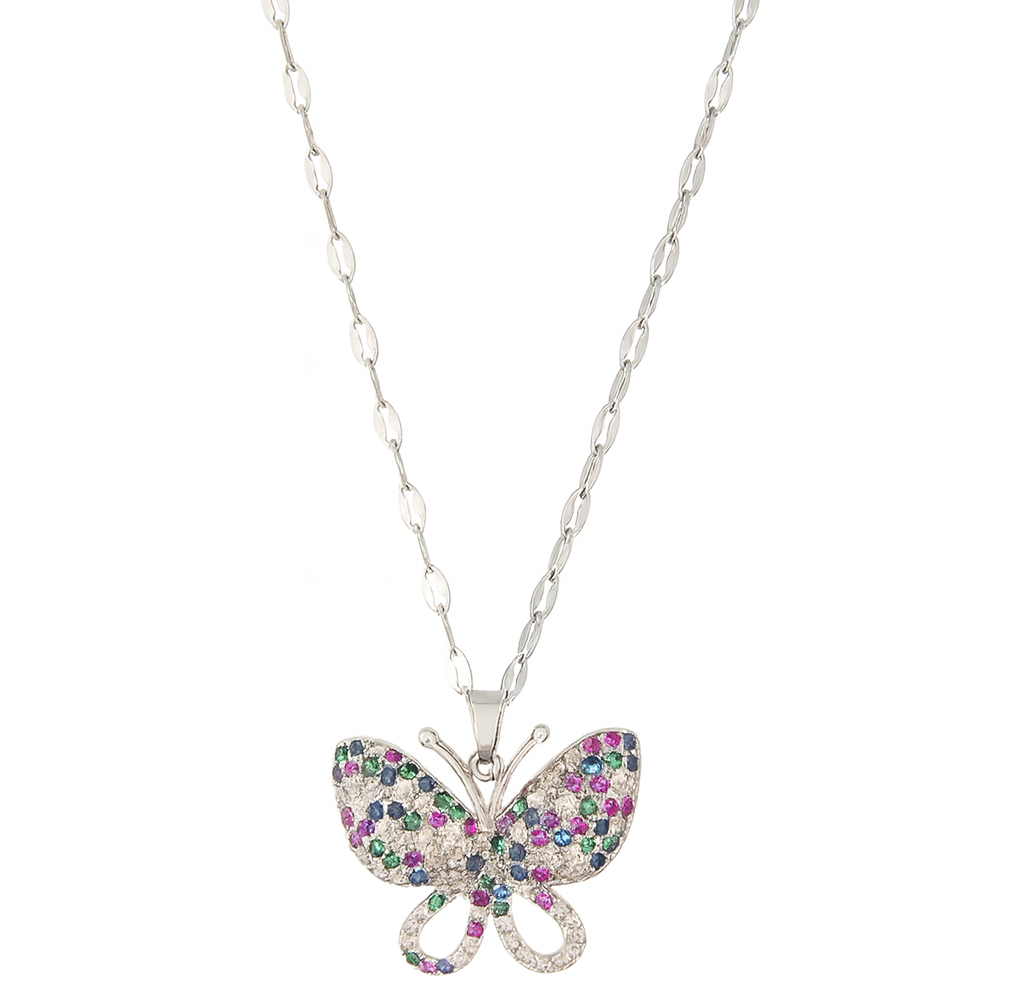 Women Stainless Steel Asymmetrical Zirconia Butterfly Necklace