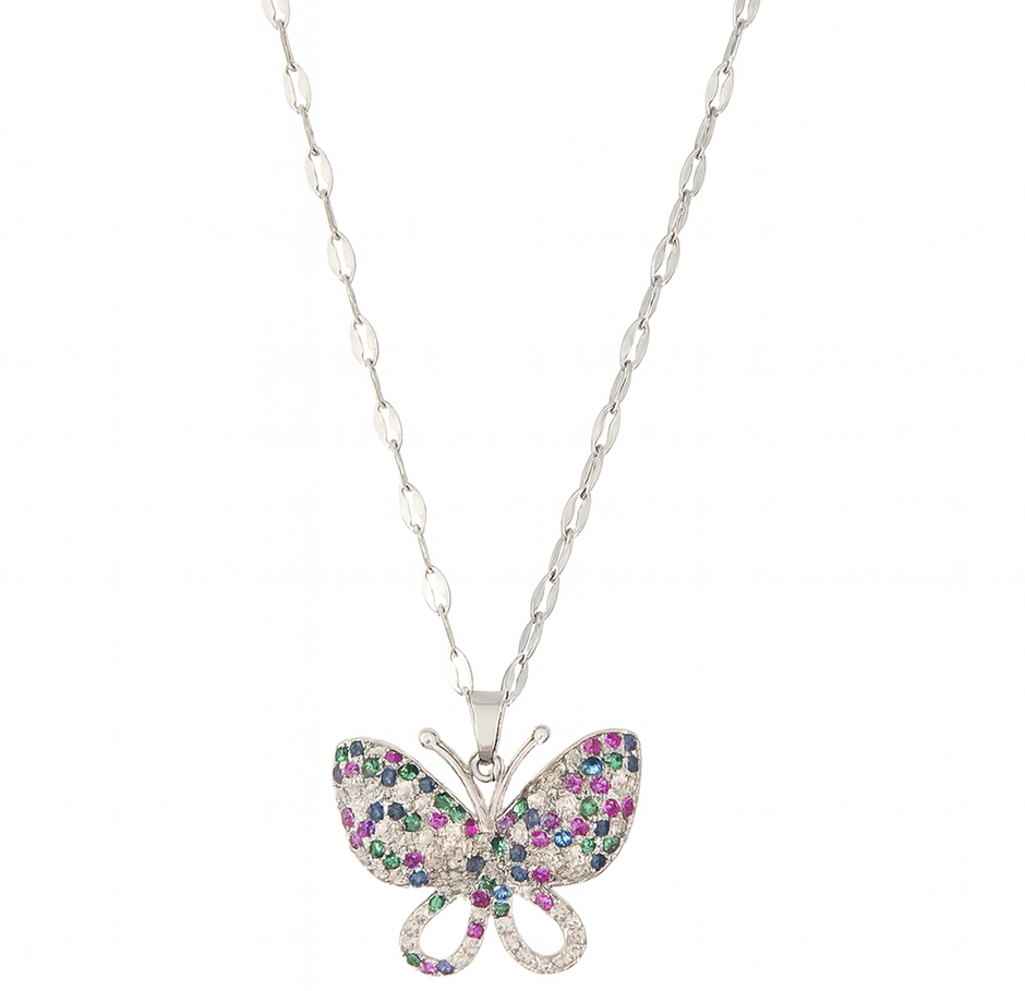 Women Stainless Steel Asymmetrical Zirconia Butterfly Necklace