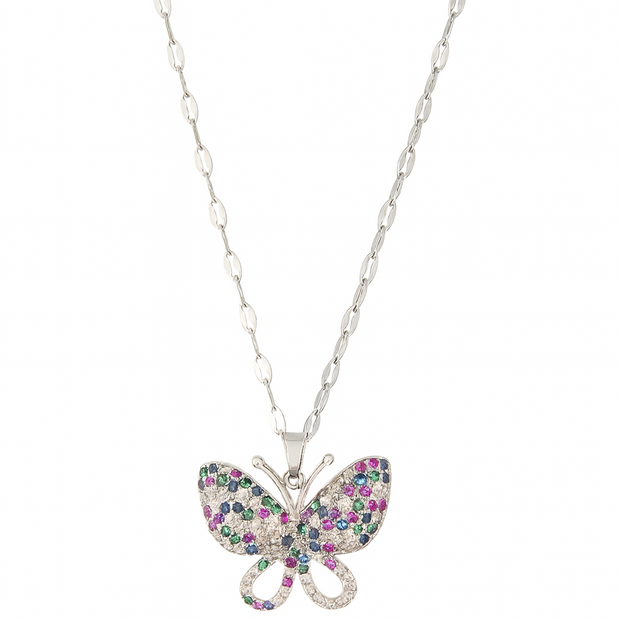 Women Stainless Steel Asymmetrical Zirconia Butterfly Necklace