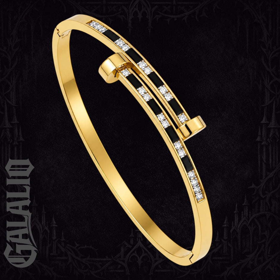 Women Stainless Steel Fashionable Black Stripe Nail Cuff Bracelet
