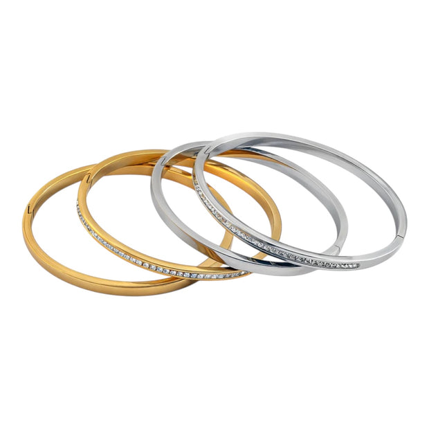 4Pcs/Set Stainless Steel Square Rhinestone Bangle Bracelet