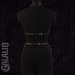 Women Black Faux Leather Chain Accent Choker Body Harness