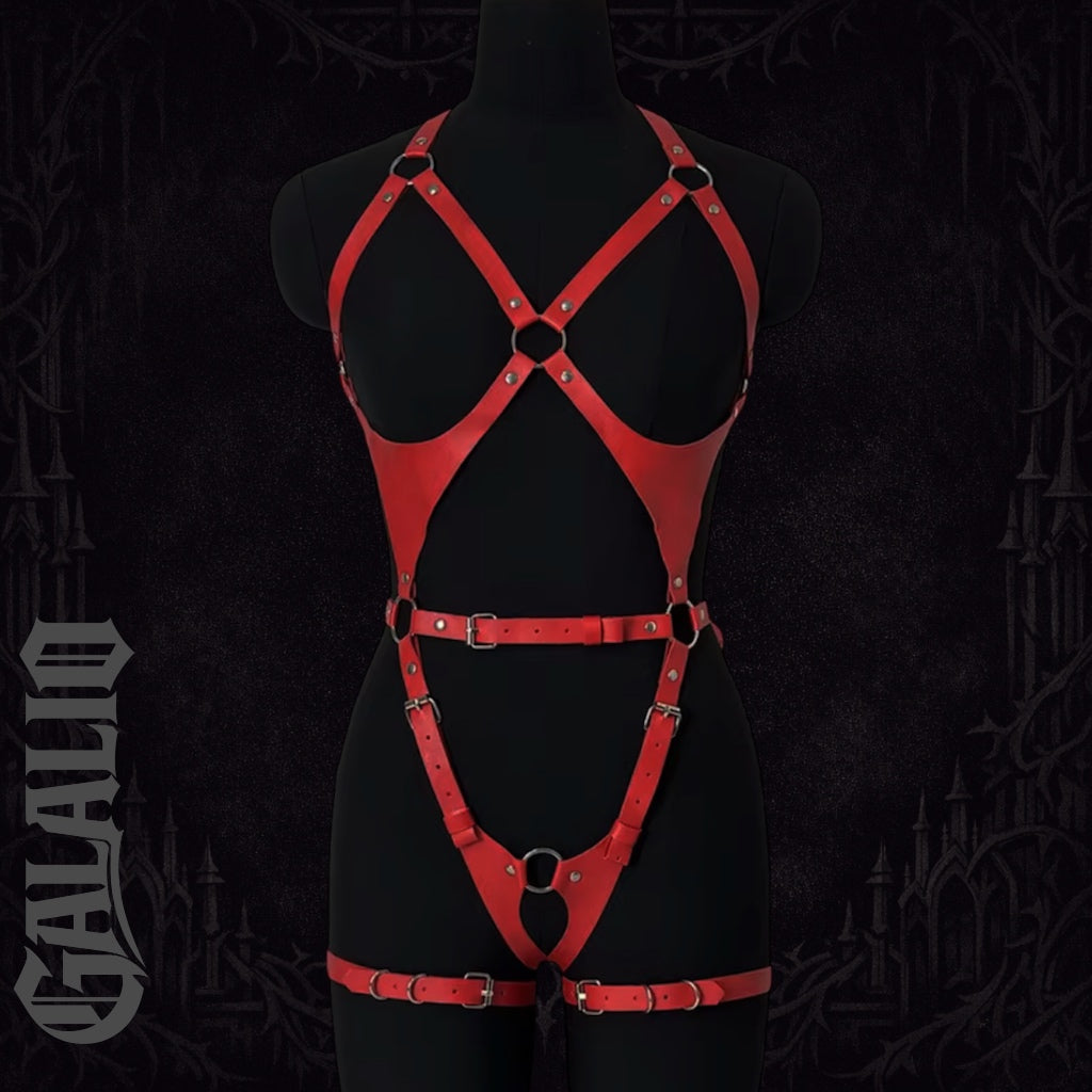 Women Fashion PU Leather Harness Set Waist Belt Studded Decor Harness