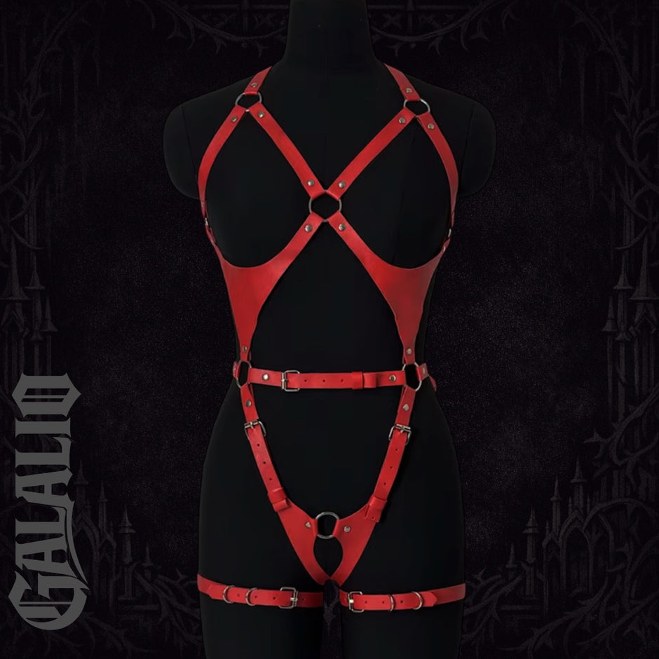 Women Fashion PU Leather Harness Set Waist Belt Studded Decor Harness
