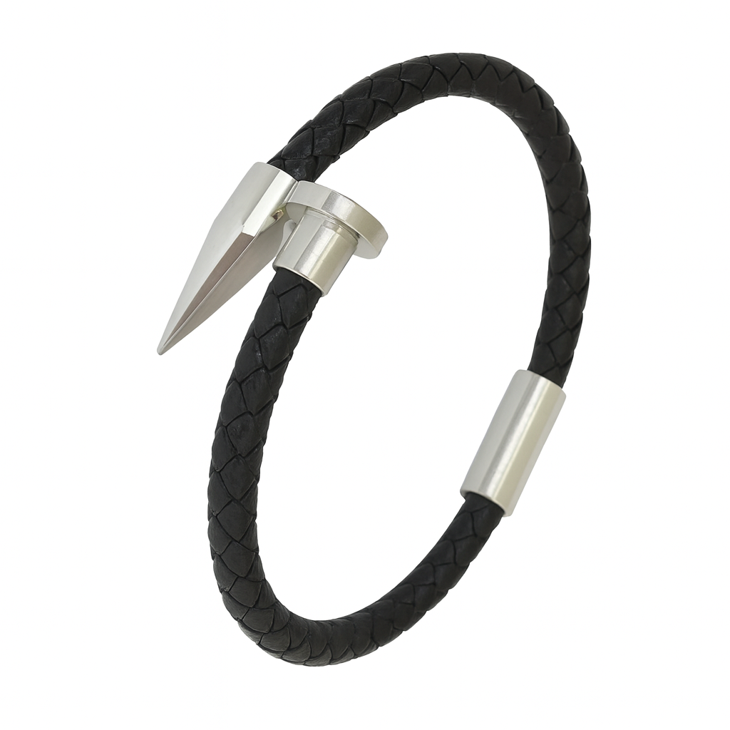Men Nail Leather Stainless Steel Bracelet