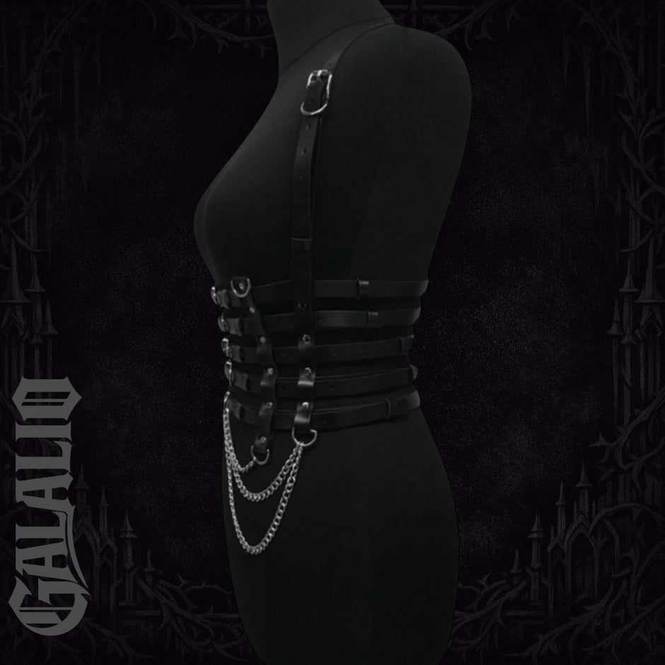 Women Gothic Style 5 Layer Chain Faux Leather Harness
