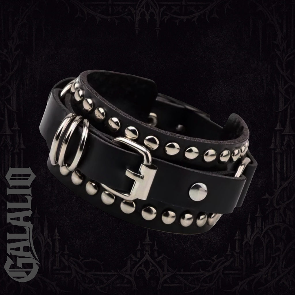 Black Leather Wristband Cuff Goth Gothic Punk Bracelet