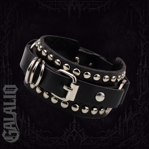 Black Leather Wristband Cuff Goth Gothic Punk Bracelet