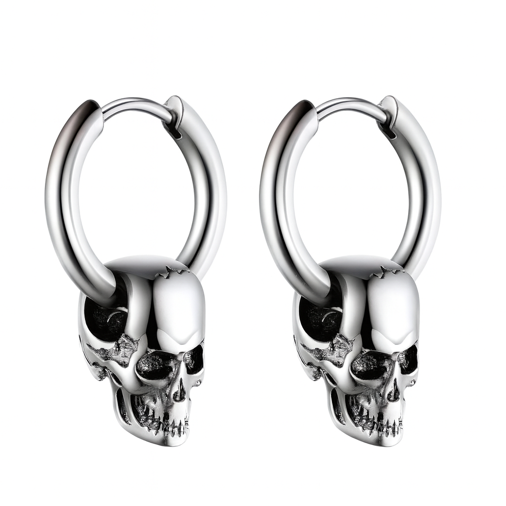 1Pair Men Stainless Steel Vintage Skull Earrings