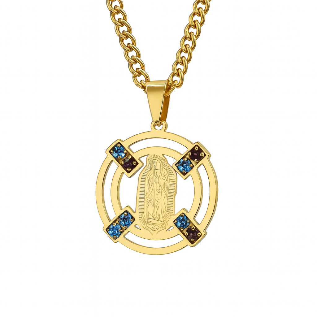 The Virgin Mary Stainless Steel Colorful Crystal Necklace