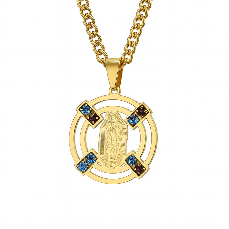 The Virgin Mary Stainless Steel Colorful Crystal Necklace
