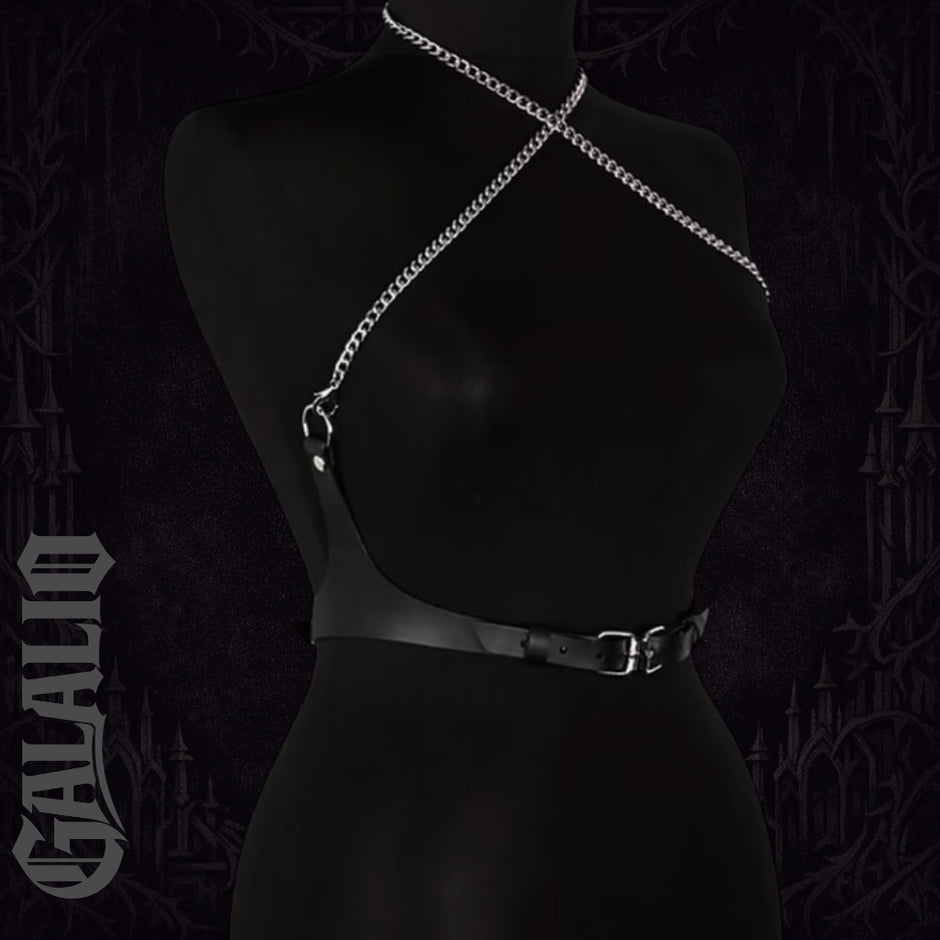Women Body Black Tie With Shoulder Tassel Chain Harness