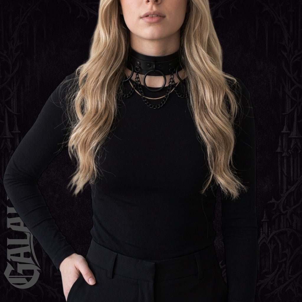 Black Gothic Punk Goth Chain Collar Dark Fashion Leather Choker Necklace
