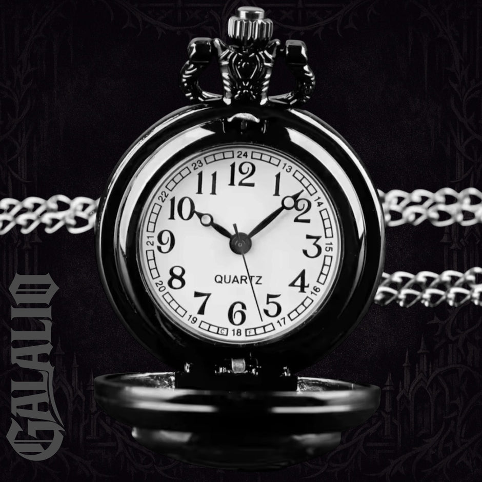 Gothic Design Black Raven Chain Pocket Watch