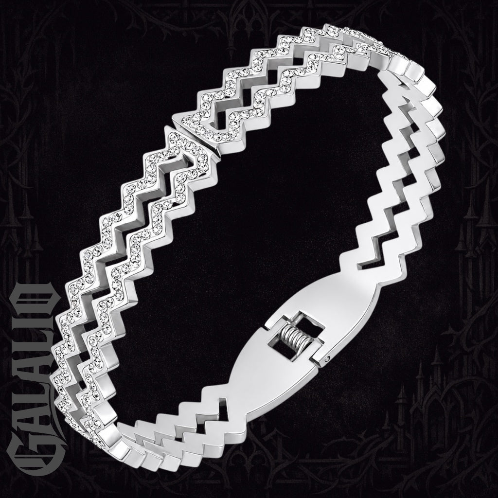 Women Full Zirconia Stainless Steel Hollow Bracelet