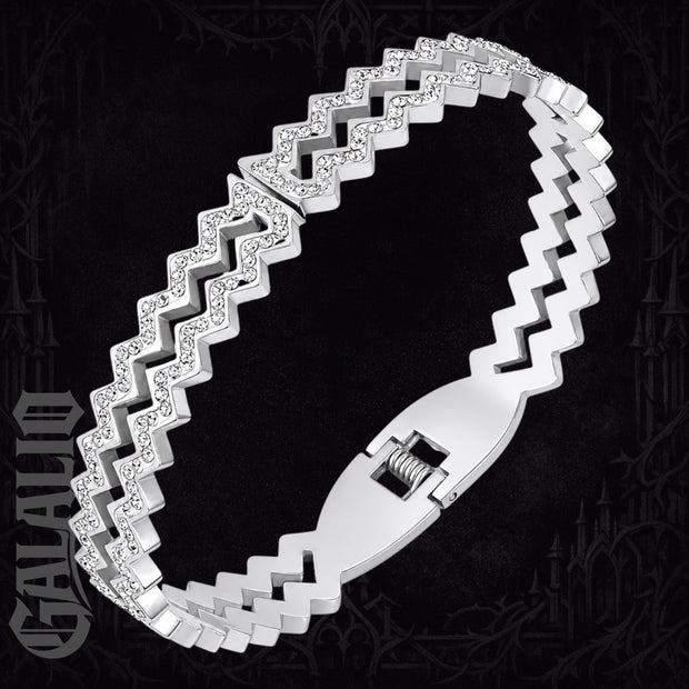 Women Full Zirconia Stainless Steel Hollow Bracelet