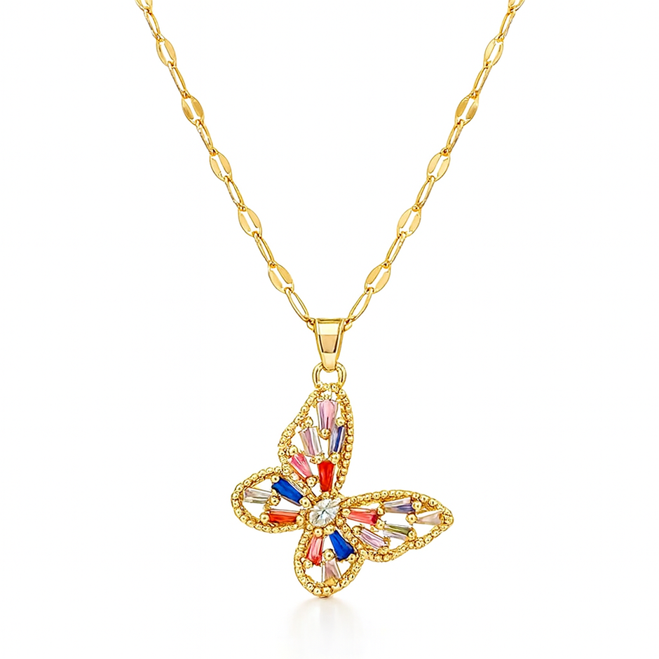 Women Zirconia Butterfly Stainless Steel Necklace