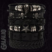 6Pcs/Set Black Punk Skull & Star Shaped Alloy & Pu Leather Bracelet