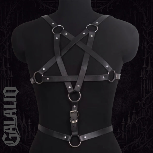 Women Goth Harness Pu Leather Studded Decor Harness Adjustable Harness
