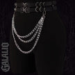 Women Double Snap Chain Belt Black PU Leather Belt