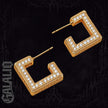 Women Stainless Steel Rhinestone Geometric Hoop Earrings