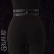 Women Double Snap Chain Belt Black PU Leather Belt