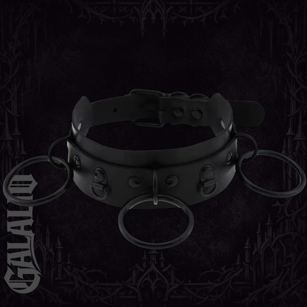 Women 3 Rings Black PU Leather Punk Gothic Choker
