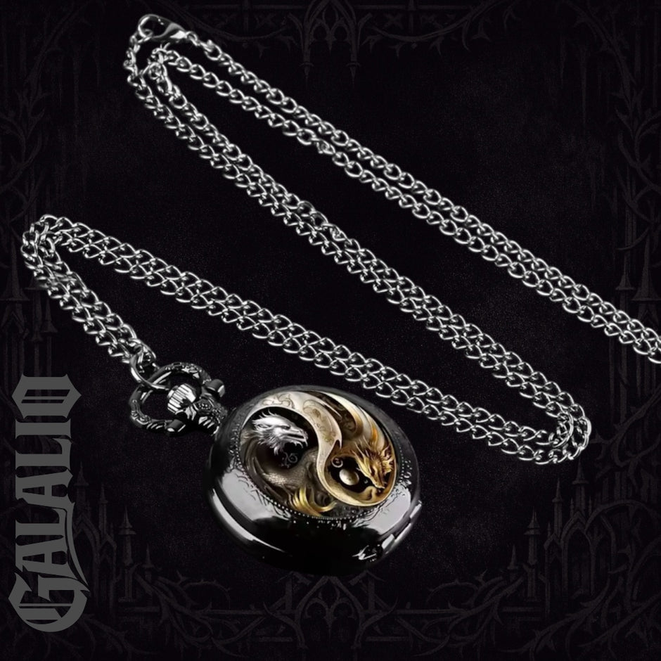 Retro Golden And Silvery Double Dragon Quartz Pocket Watch