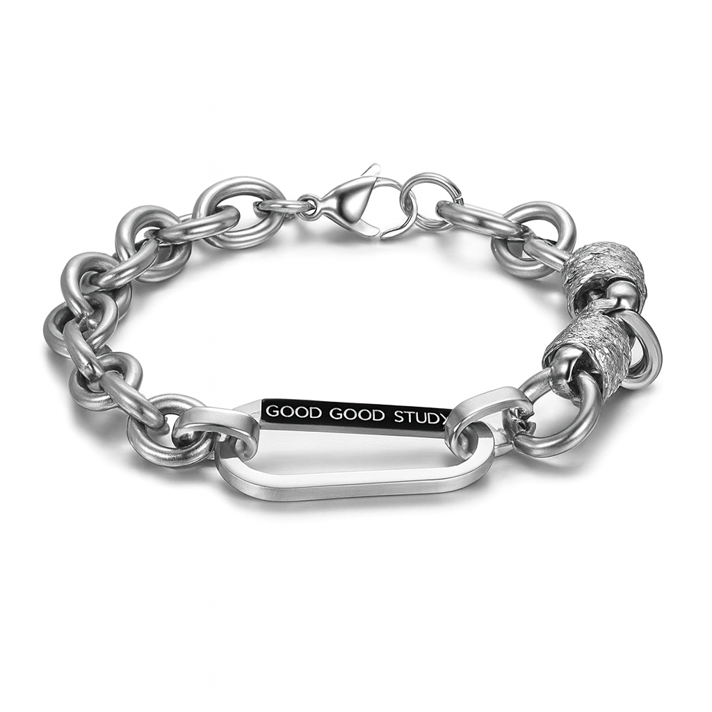Men Stainless Steel Letter Detail Chain Bracelet