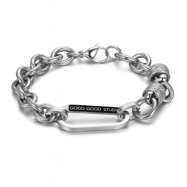 Men Stainless Steel Letter Detail Chain Bracelet