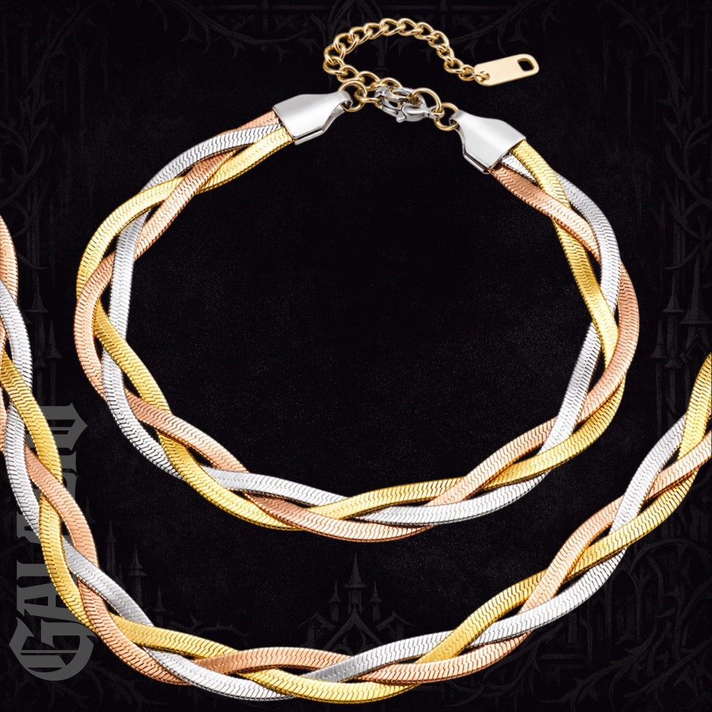 Women Stainless Steel Snake Chain Necklace & Bracelet Set
