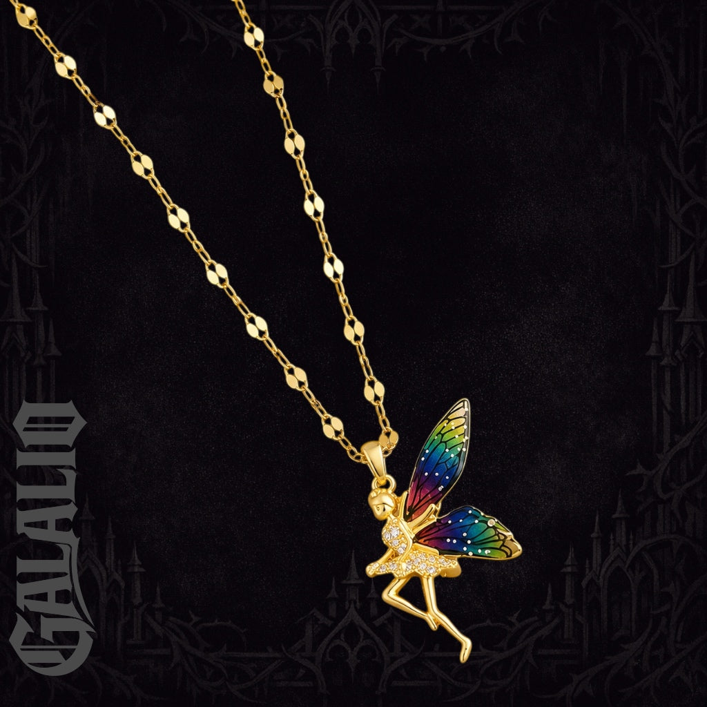 Women Stainless Steel Rhinestone Angel Wings Luxury Necklace