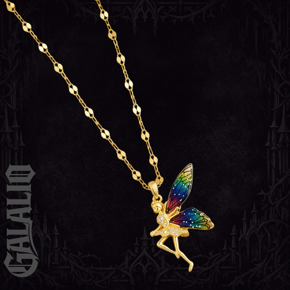 Women Stainless Steel Rhinestone Angel Wings Luxury Necklace