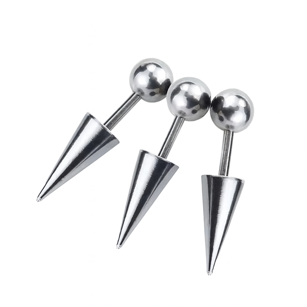 3Pcs/Lot Punk Rock Stainless Steel Spike Helix Stud Earrings