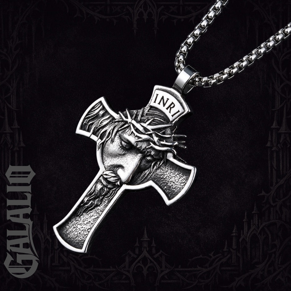 Vintage Stainless Steel Jesus Cross Pendant Necklace