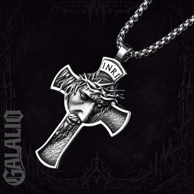 Vintage Stainless Steel Jesus Cross Pendant Necklace