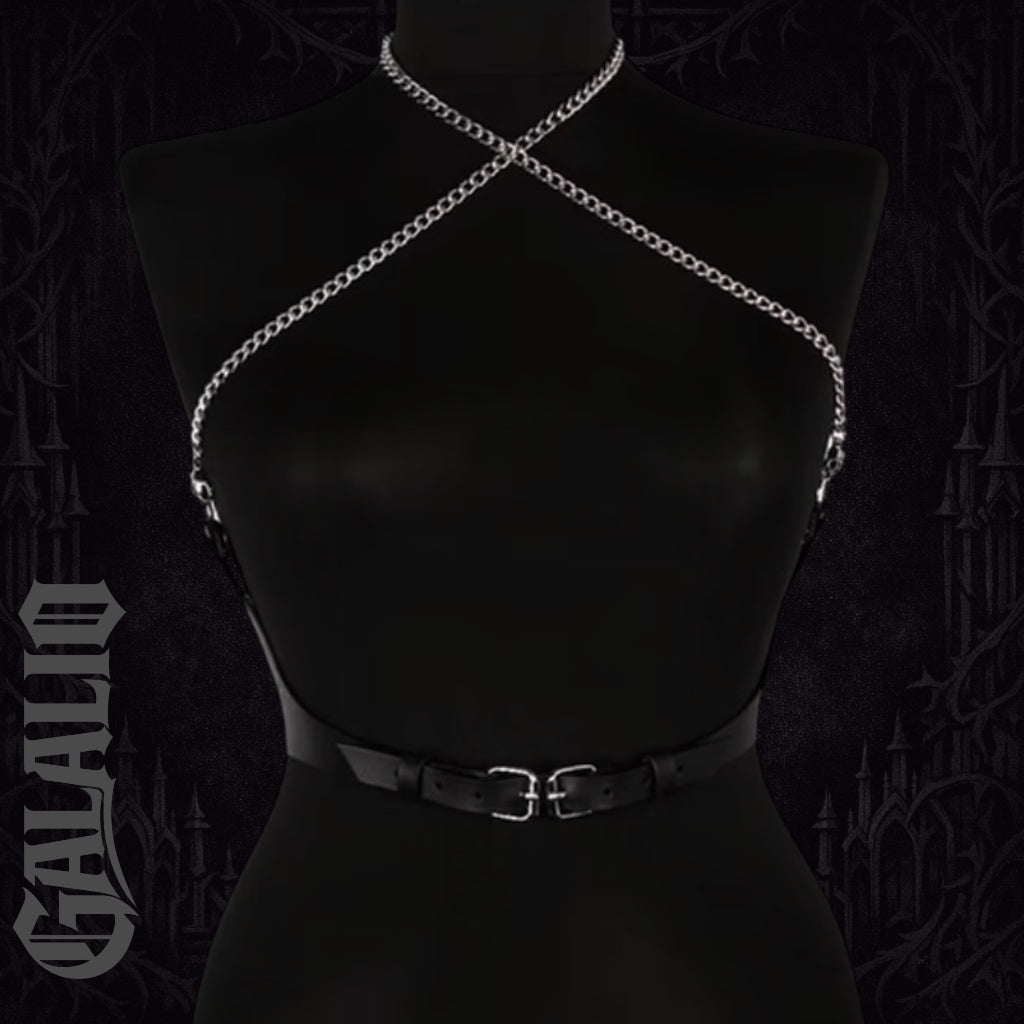 Women Body Black Tie With Shoulder Tassel Chain Harness