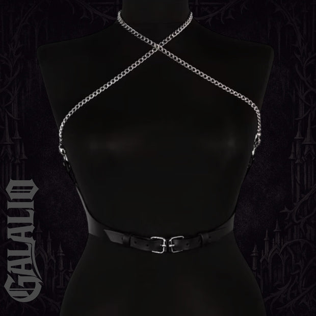 Women Body Black Tie With Shoulder Tassel Chain Harness