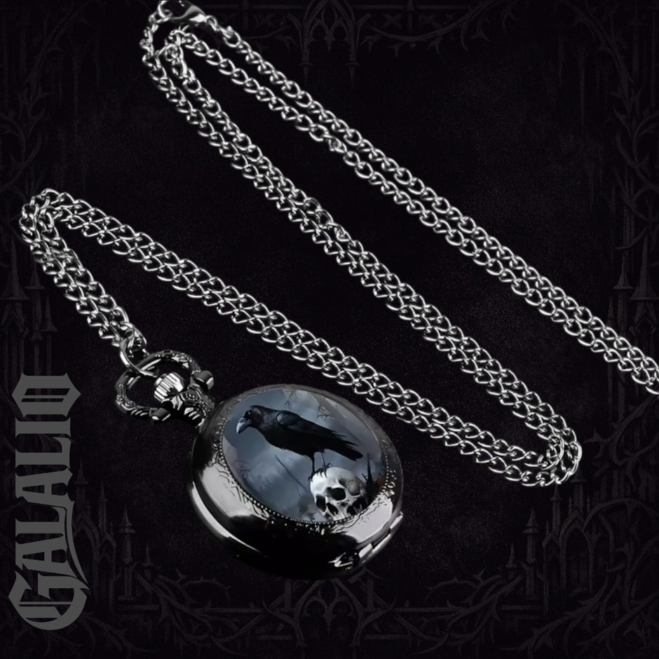 Vintage Gothic Crow & Skull Pattern Black Chain Watch