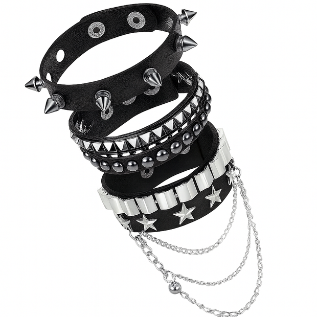 Unisex Punk Leather Cuff Goth Bracelet