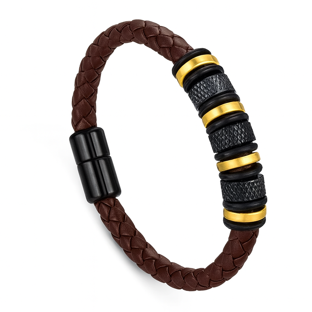 Men Braided Leather Stainless Steel Bracelet