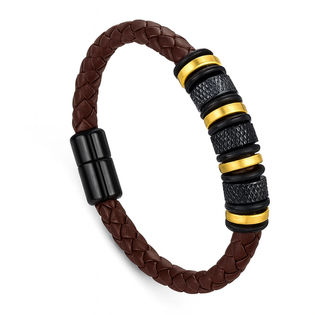 Men Braided Leather Stainless Steel Bracelet