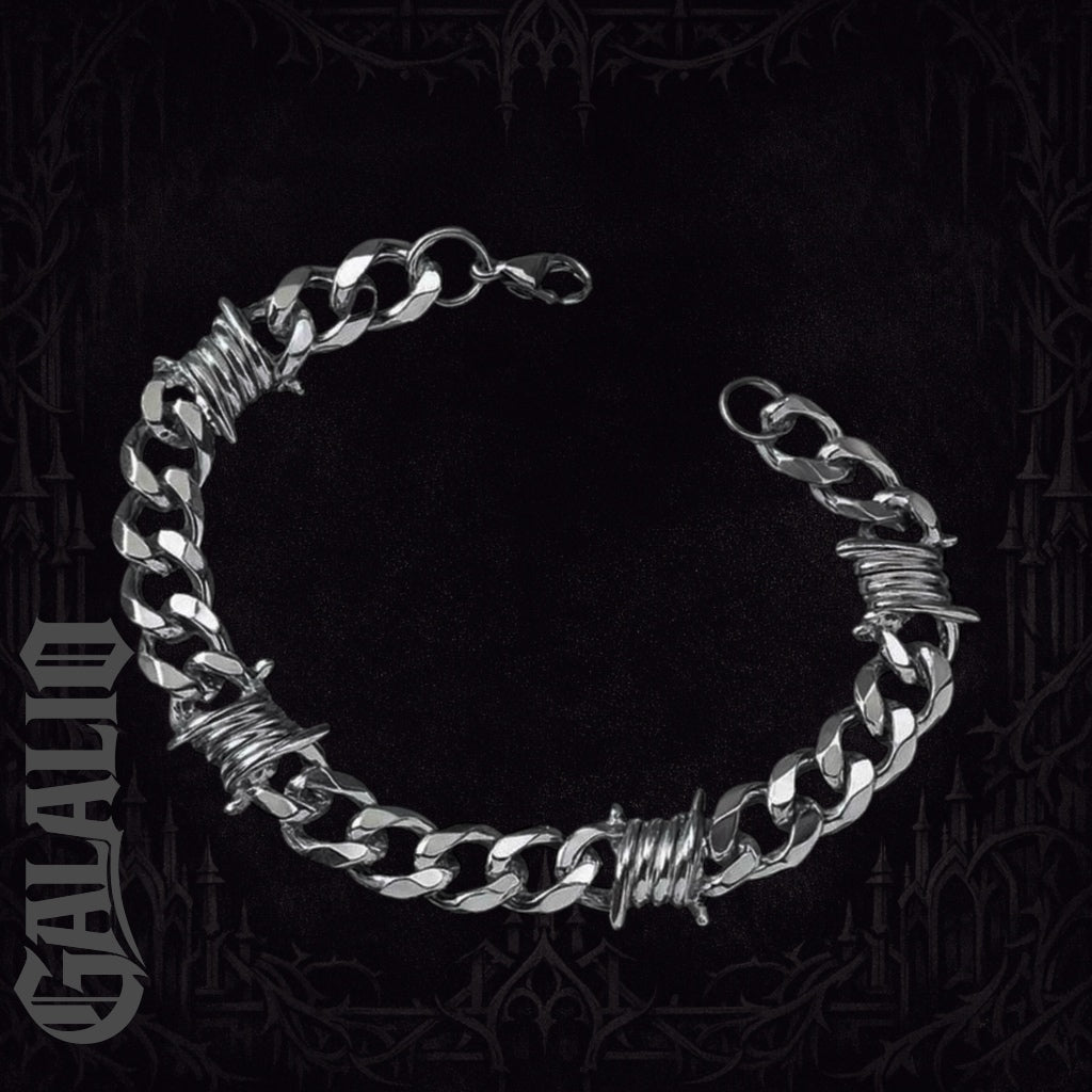 Men 11mm Wide Punk Stainless Steel Spike Interlocking Chain Bracelet