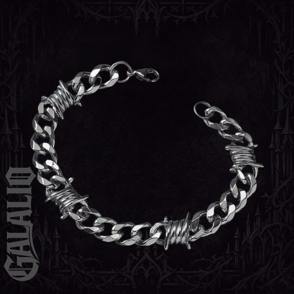 Men 11mm Wide Punk Stainless Steel Spike Interlocking Chain Bracelet