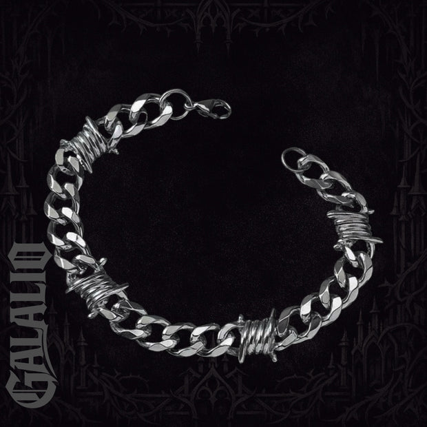 Men 11mm Wide Punk Stainless Steel Spike Interlocking Chain Bracelet