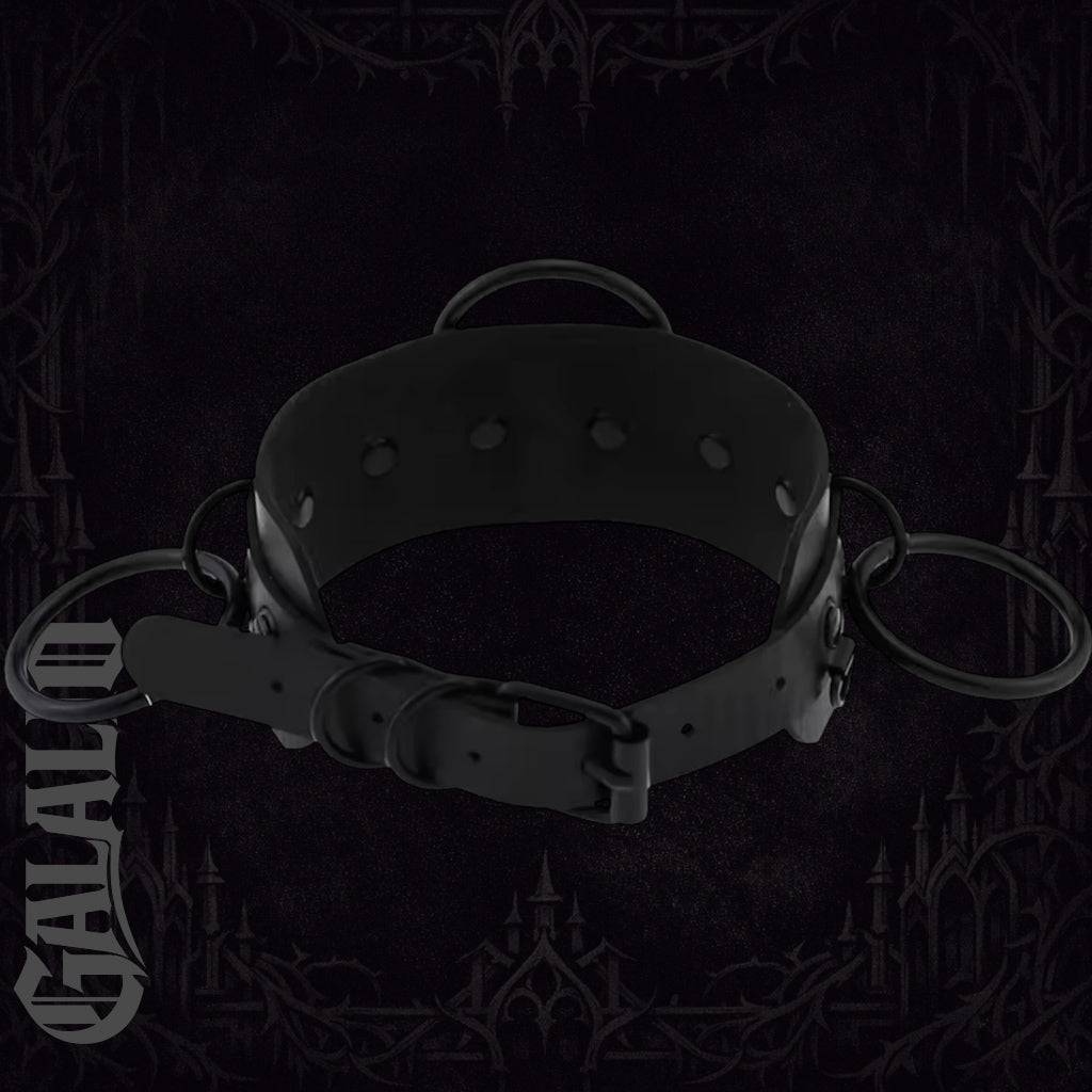 Women 3 Rings Black PU Leather Punk Gothic Choker