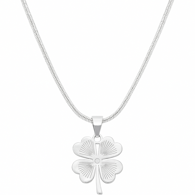 Stainless Steel Necklace With Yellow Four Leaf Clover Pendant
